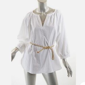 NWT Lauren White Tunic with Gold Belt Plus size 2X WOW price peasant blouse